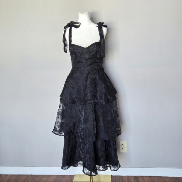 Lulu's Glamorous Sweetie Black Burnout Tie-Strap Bustier Midi Dress Size S - Picture 10 of 15
